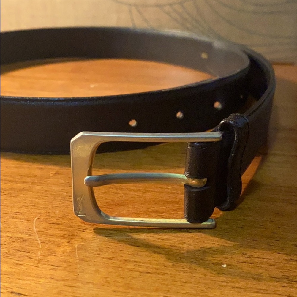 YSL black leather belt